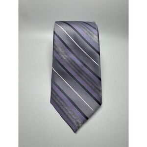 CK Calvin Klein Purple/Gray 100%‎ Silk Men's Neck Tie Stripes